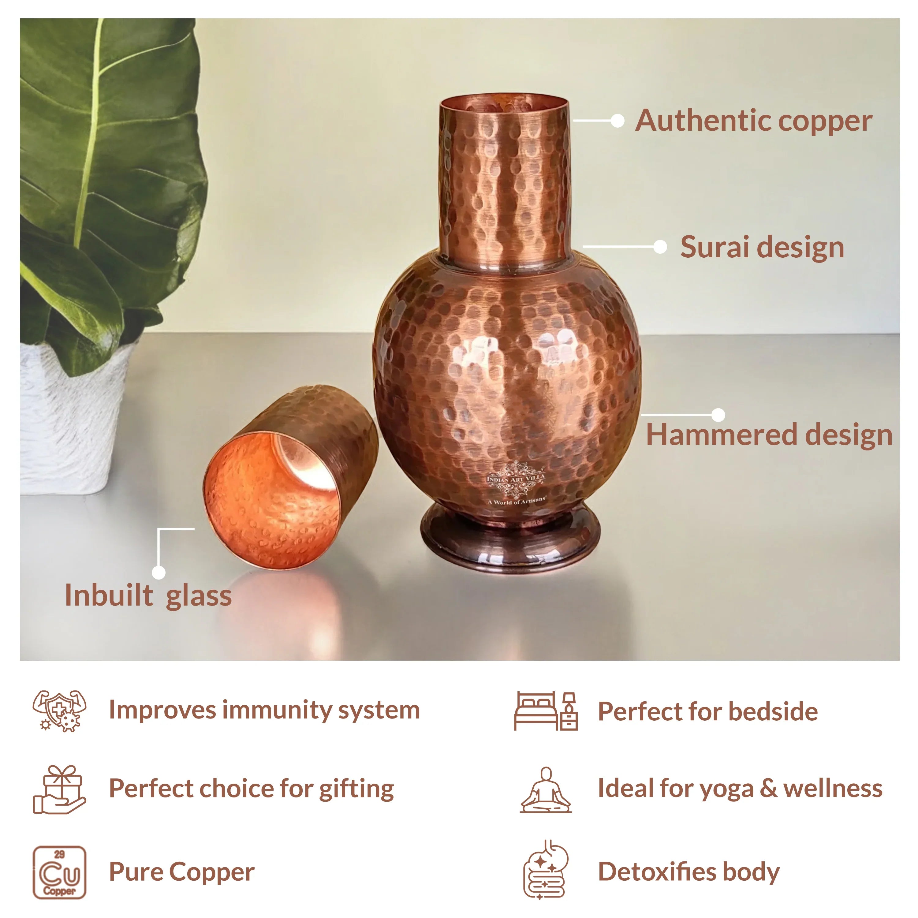 Pure Copper Surai Design Bedroom water Bottle 700 ML