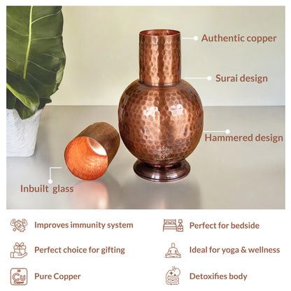 Pure Copper Surai Design Bedroom water Bottle 700 ML