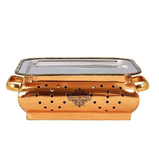 Pure Steel Copper Rectangular Food Warmer Length:- 22.35 cm Serving Dishes Curry Home Hotel Restaurants Gift Item