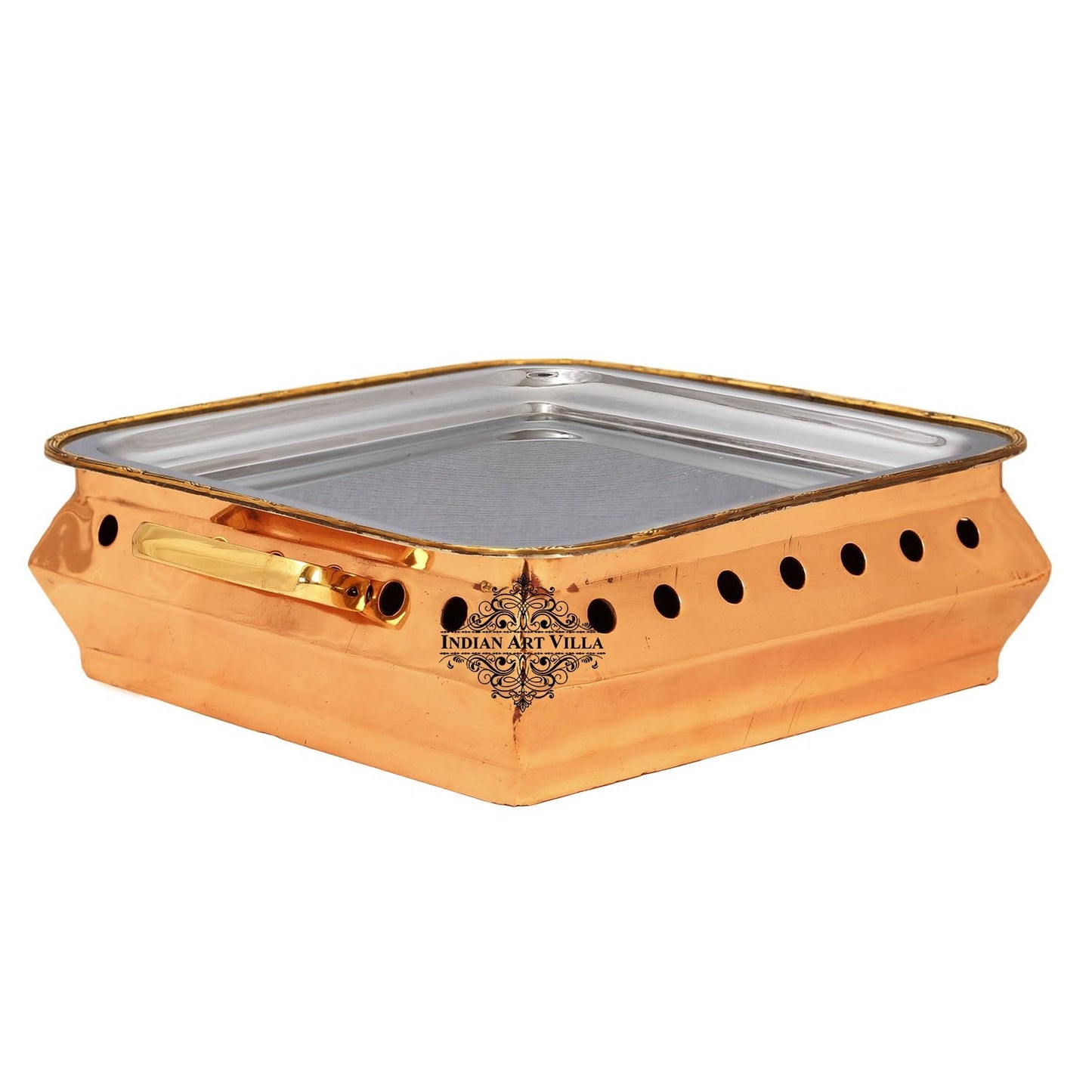 Pure Steel Copper Square Food Warmer Length:- 27.94 cm Serving Dishes Curry Home Hotel Restaurants Gift Item