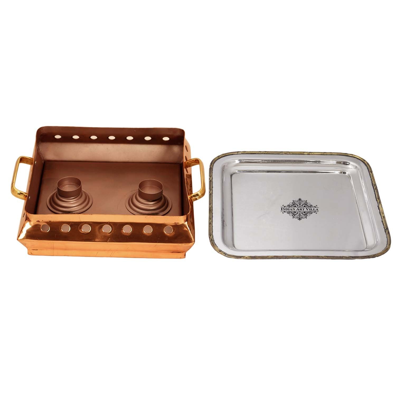 Pure Steel Copper Square Food Warmer Length:- 27.94 cm Serving Dishes Curry Home Hotel Restaurants Gift Item