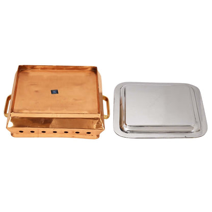 Pure Steel Copper Square Food Warmer Length:- 27.94 cm Serving Dishes Curry Home Hotel Restaurants Gift Item
