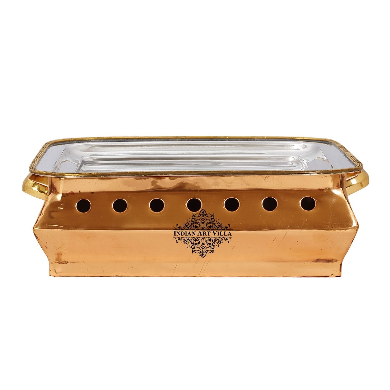 Pure Steel Copper Square Food Warmer Length:- 27.94 cm Serving Dishes Curry Home Hotel Restaurants Gift Item