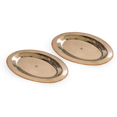 Steel Copper Plate/Platter With Oval & Flat Shape And Hammered Design, Dinnerware, Serveware & Tableware, Home Restaurant, Width- 53.34 cm