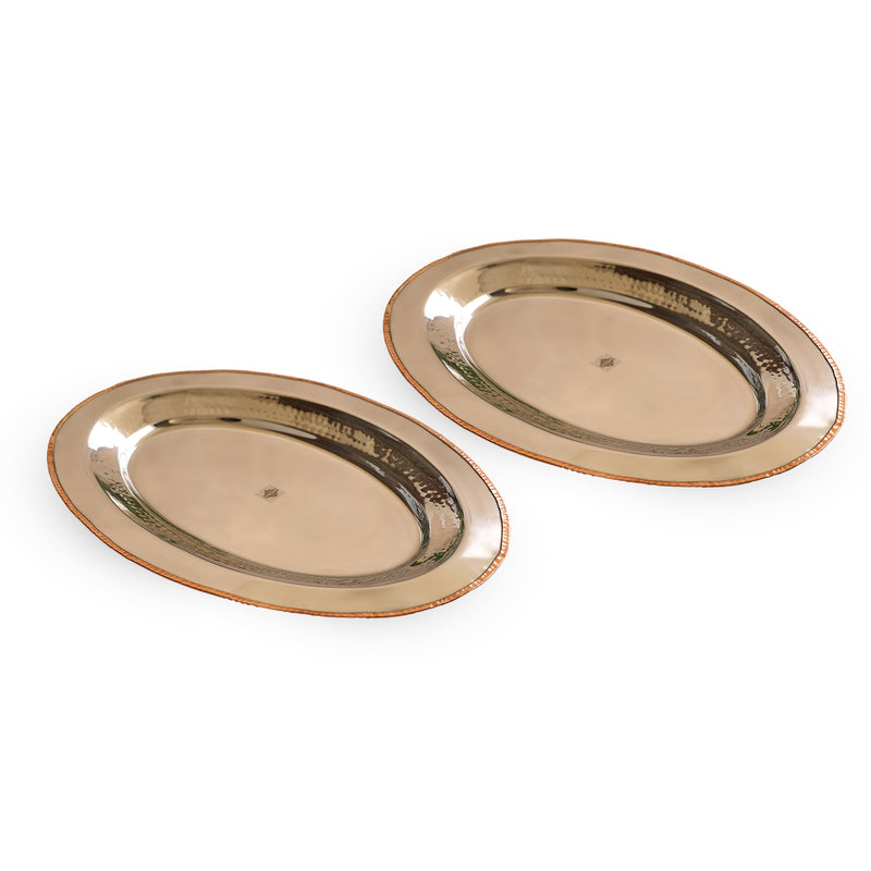 Steel Copper Plate/Platter With Oval & Flat Shape And Hammered Design, Dinnerware, Serveware & Tableware, Home Restaurant, Width- 53.34 cm