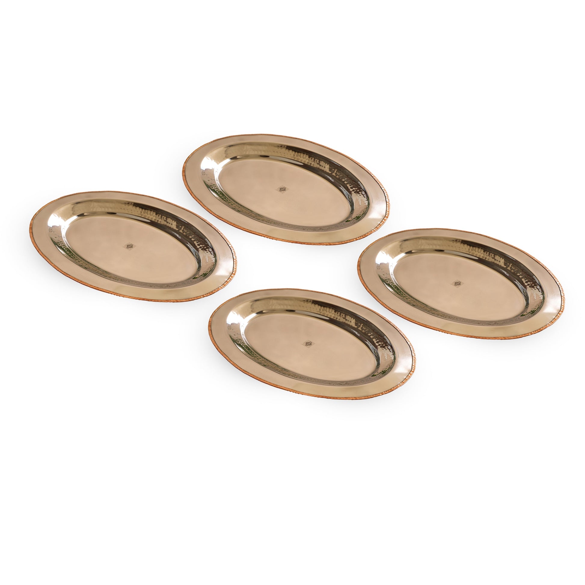 Steel Copper Plate/Platter With Oval & Flat Shape And Hammered Design, Dinnerware, Serveware & Tableware, Home Restaurant, Width- 53.34 cm