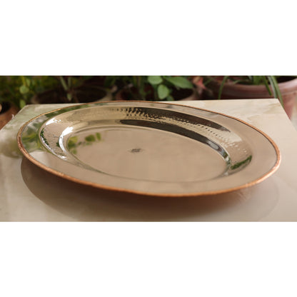 Steel Copper Plate/Platter With Oval & Flat Shape And Hammered Design, Dinnerware, Serveware & Tableware, Home Restaurant, Width- 53.34 cm