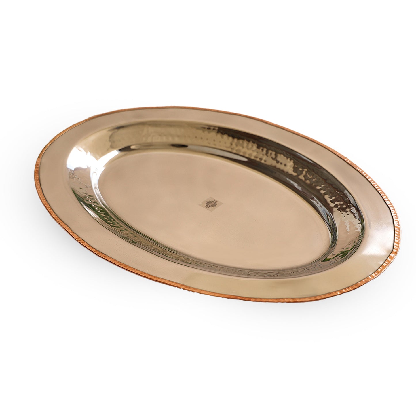 Steel Copper Plate/Platter With Oval & Flat Shape And Hammered Design, Dinnerware, Serveware & Tableware, Home Restaurant, Width- 53.34 cm