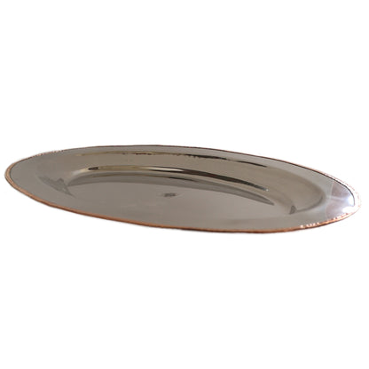 Steel Copper Plate/Platter With Oval & Flat Shape And Hammered Design, Dinnerware, Serveware & Tableware, Home Restaurant, Width- 53.34 cm