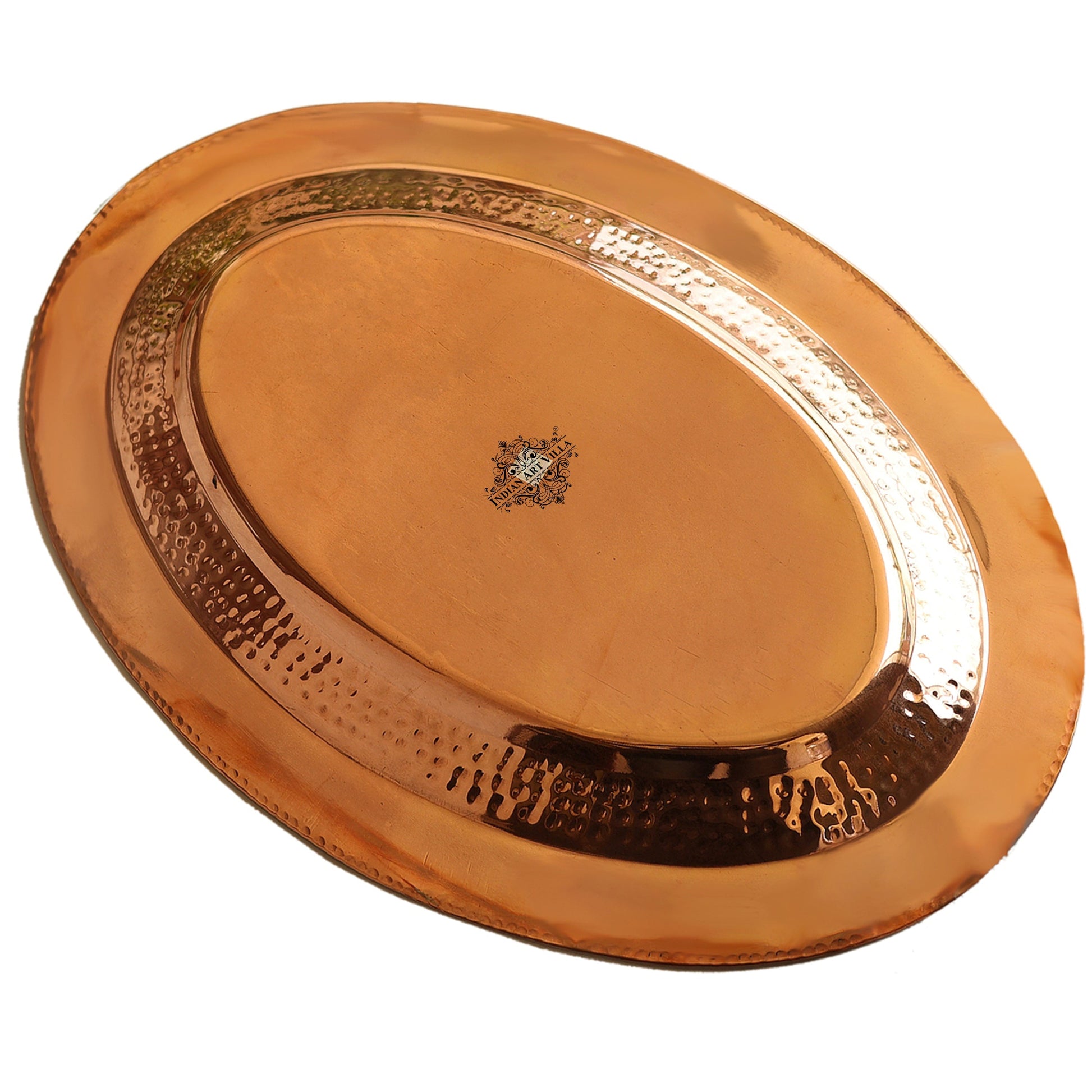 Steel Copper Plate/Platter With Oval & Flat Shape And Hammered Design, Dinnerware, Serveware & Tableware, Home Restaurant, Width- 53.34 cm
