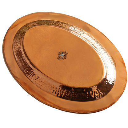 Steel Copper Plate/Platter With Oval & Flat Shape And Hammered Design, Dinnerware, Serveware & Tableware, Home Restaurant, Width- 53.34 cm