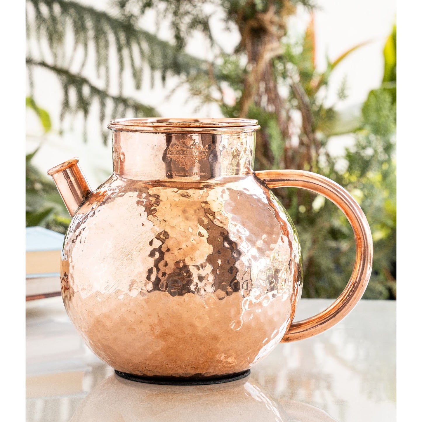 Pure Copper Hammered Matka Jug With Spout - 1650 ML