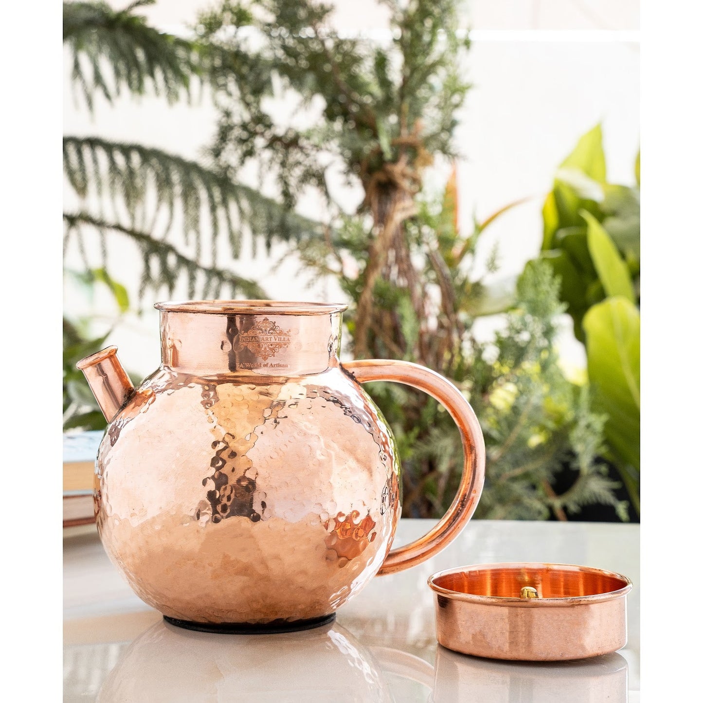Pure Copper Hammered Matka Jug With Spout - 1650 ML