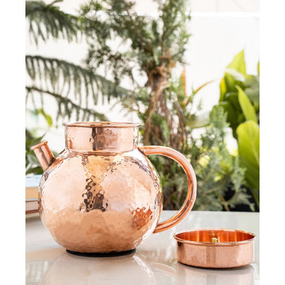 Pure Copper Hammered Matka Jug With Spout - 1650 ML
