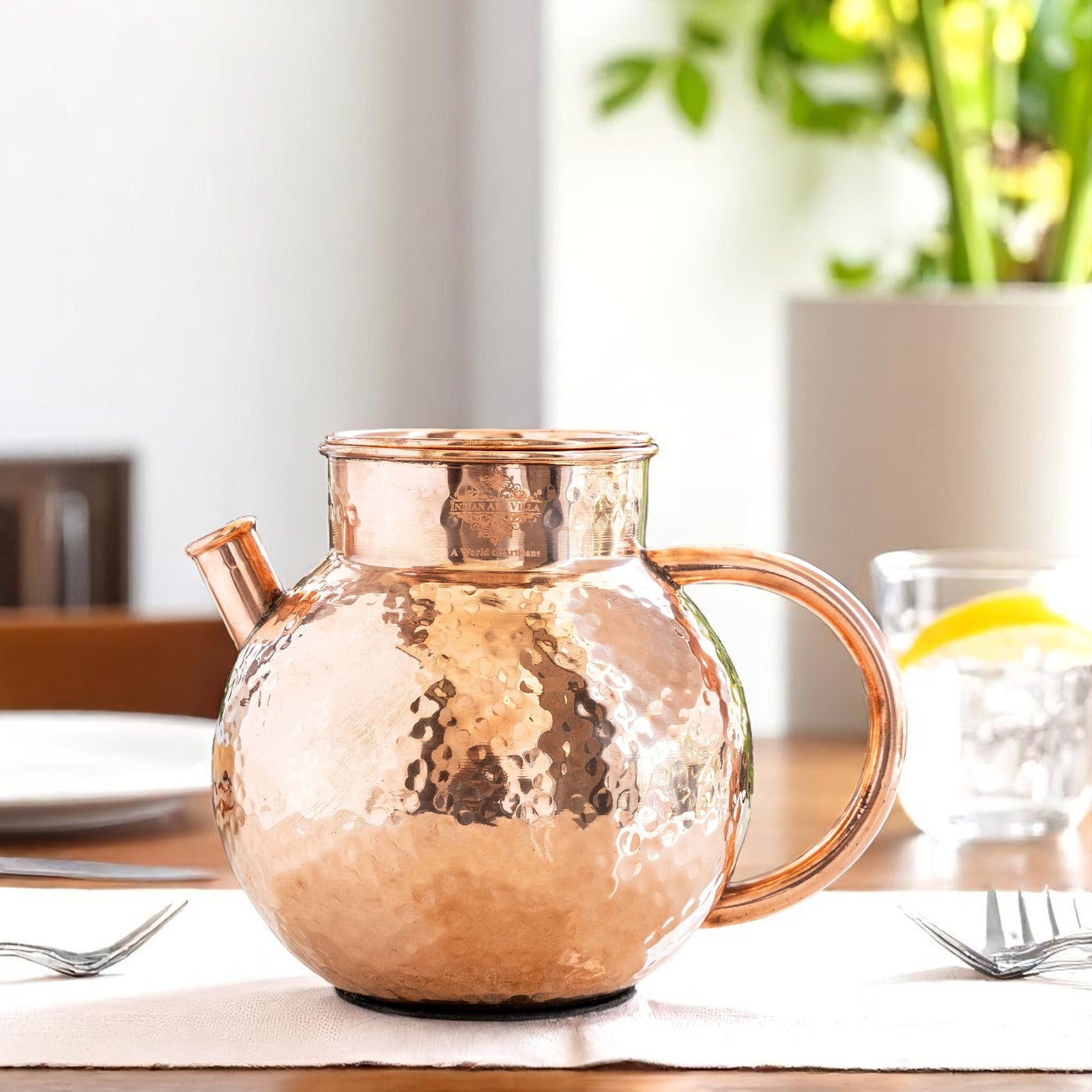 Pure Copper Hammered Matka Jug With Spout - 1650 ML