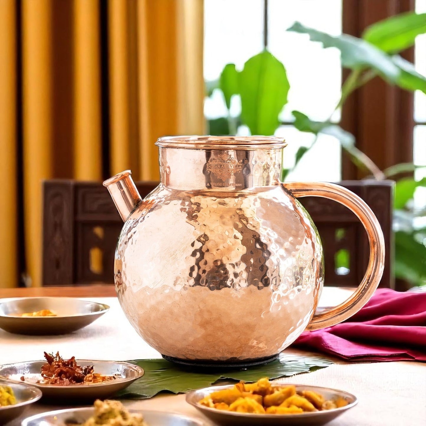 Pure Copper Hammered Matka Jug With Spout - 1650 ML