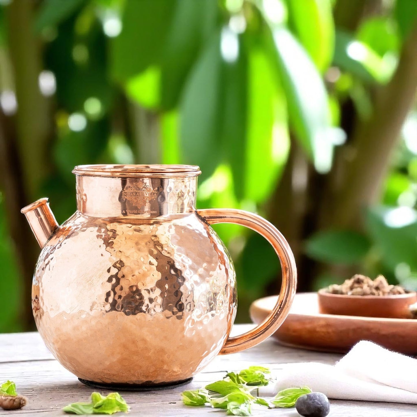 Pure Copper Hammered Matka Jug With Spout - 1650 ML
