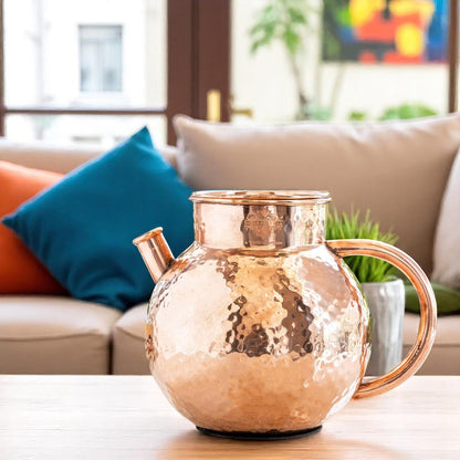 Pure Copper Hammered Matka Jug With Spout - 1650 ML