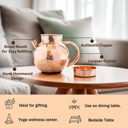 Pure Copper Hammered Matka Jug With Spout - 1650 ML