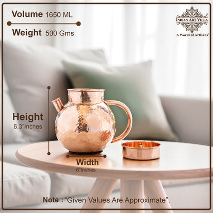 Pure Copper Hammered Matka Jug With Spout - 1650 ML