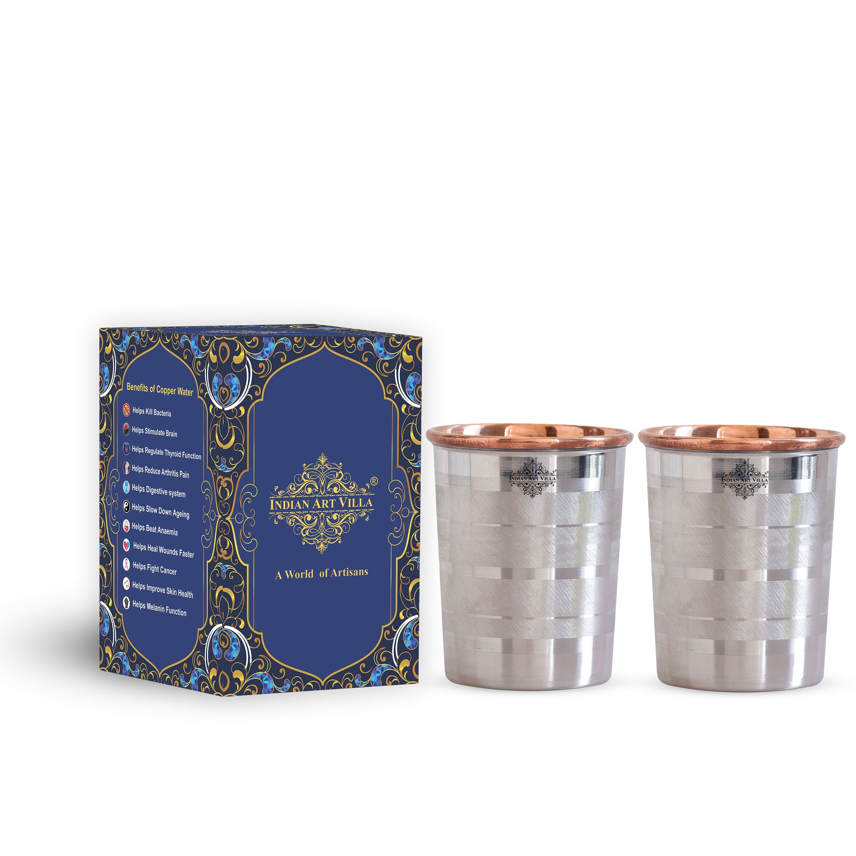 Steel Copper Glass, Tumbler Handcrafted in Luxury Design, Drinkware, Serveware, 250ml