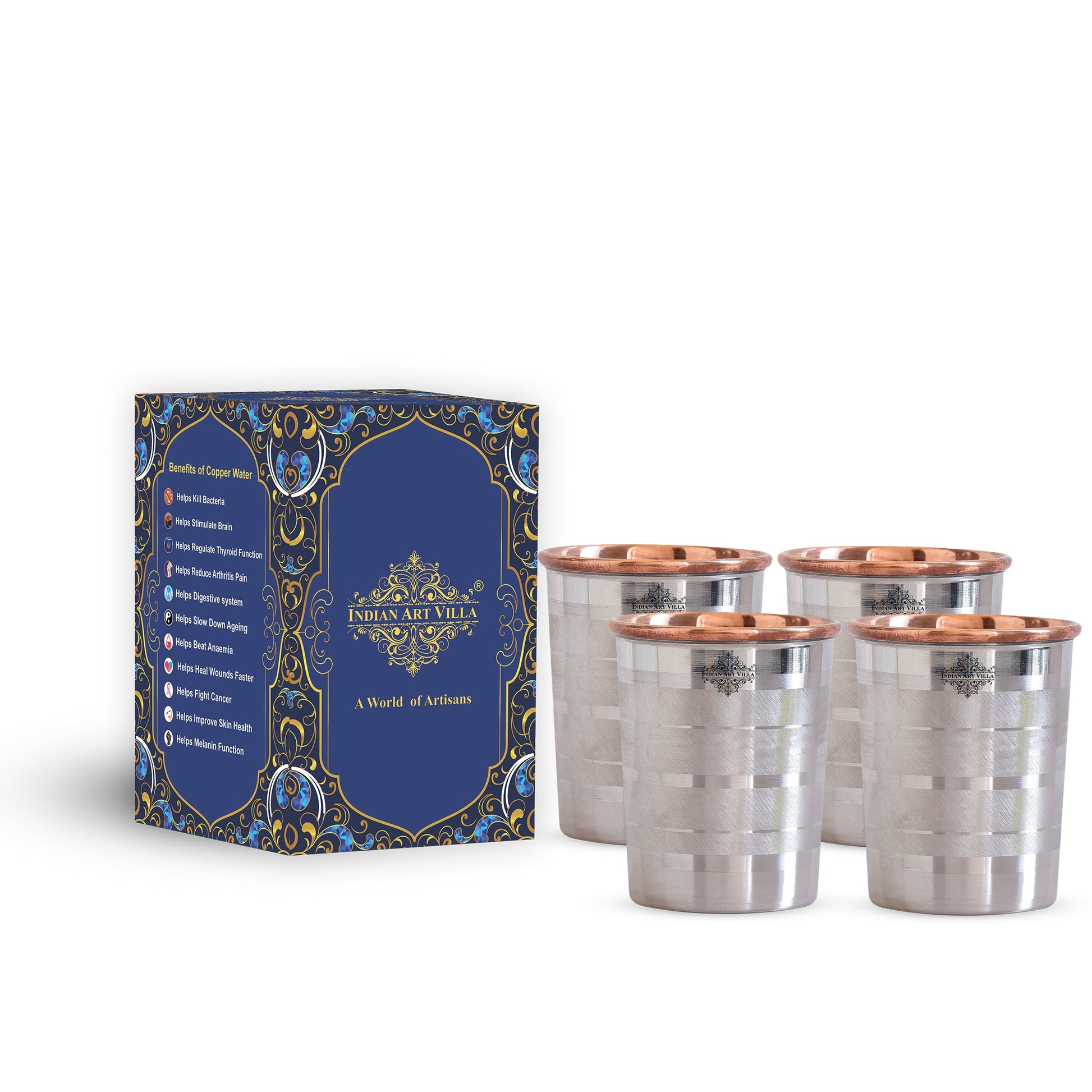 Steel Copper Glass, Tumbler Handcrafted in Luxury Design, Drinkware, Serveware, 250ml