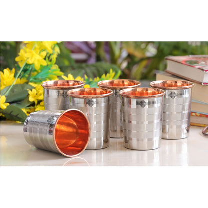 Steel Copper Glass, Tumbler Handcrafted in Luxury Design, Drinkware, Serveware, 250ml
