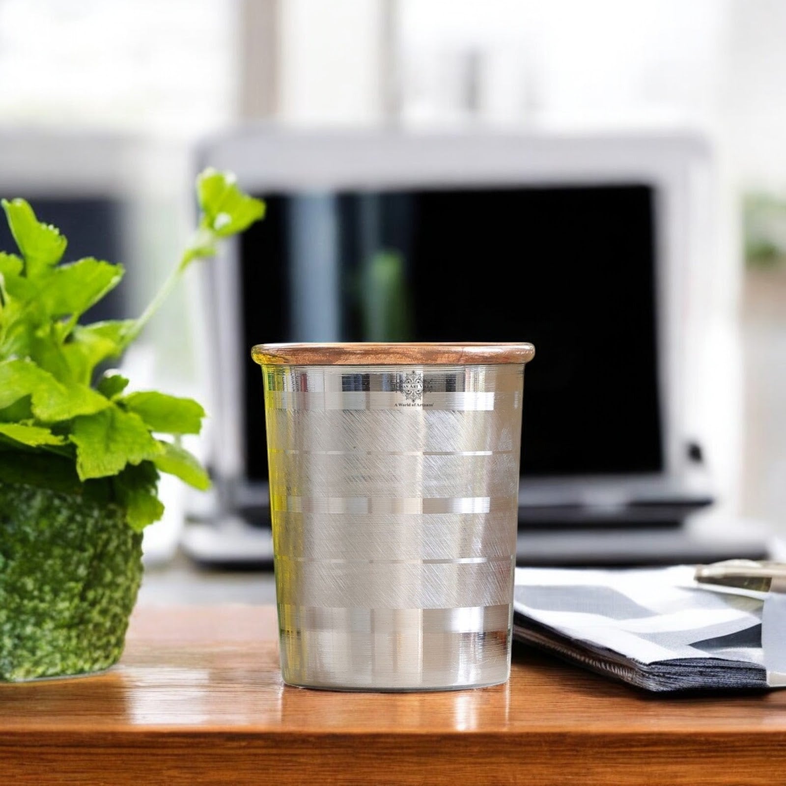 Steel Copper Glass, Tumbler Handcrafted in Luxury Design, Drinkware, Serveware, 250ml