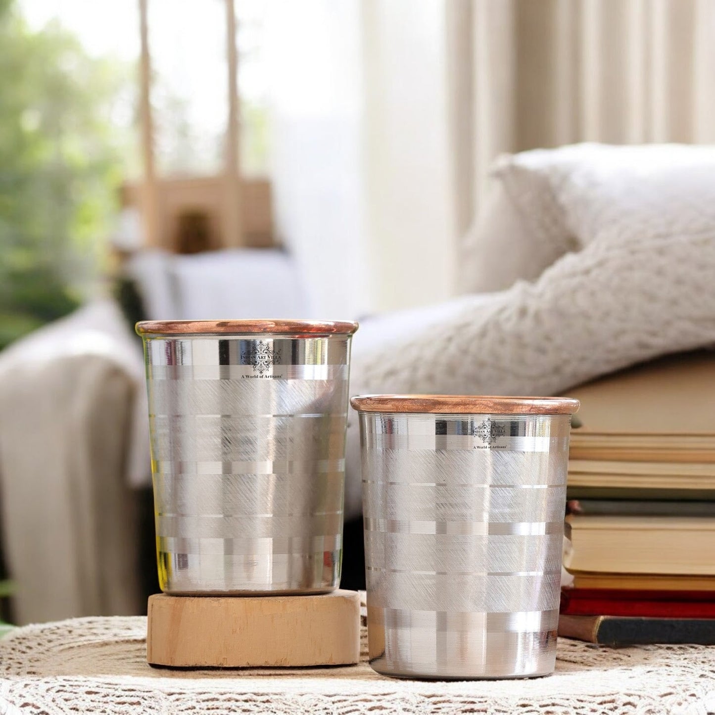 Steel Copper Glass, Tumbler Handcrafted in Luxury Design, Drinkware, Serveware, 250ml