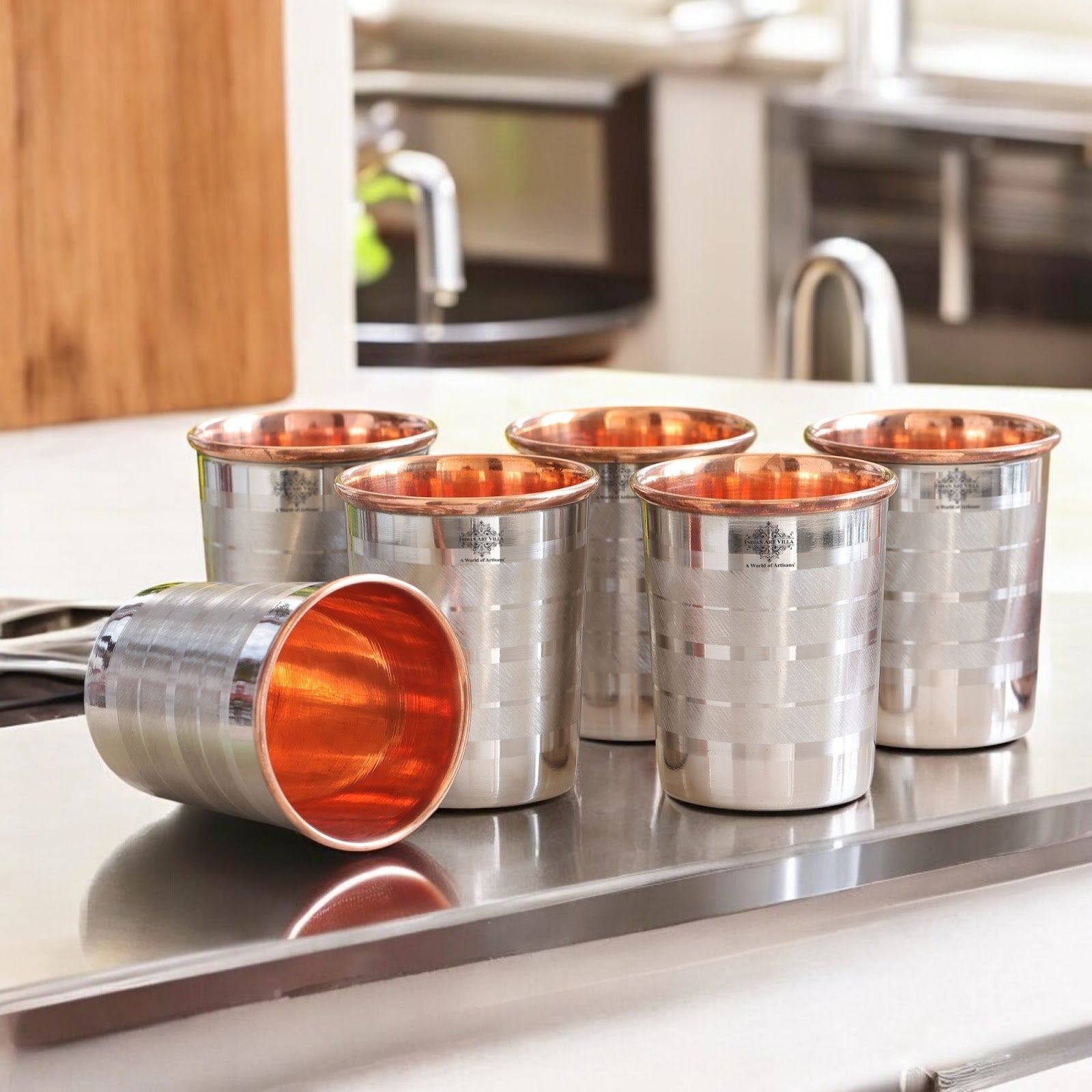 Steel Copper Glass, Tumbler Handcrafted in Luxury Design, Drinkware, Serveware, 250ml