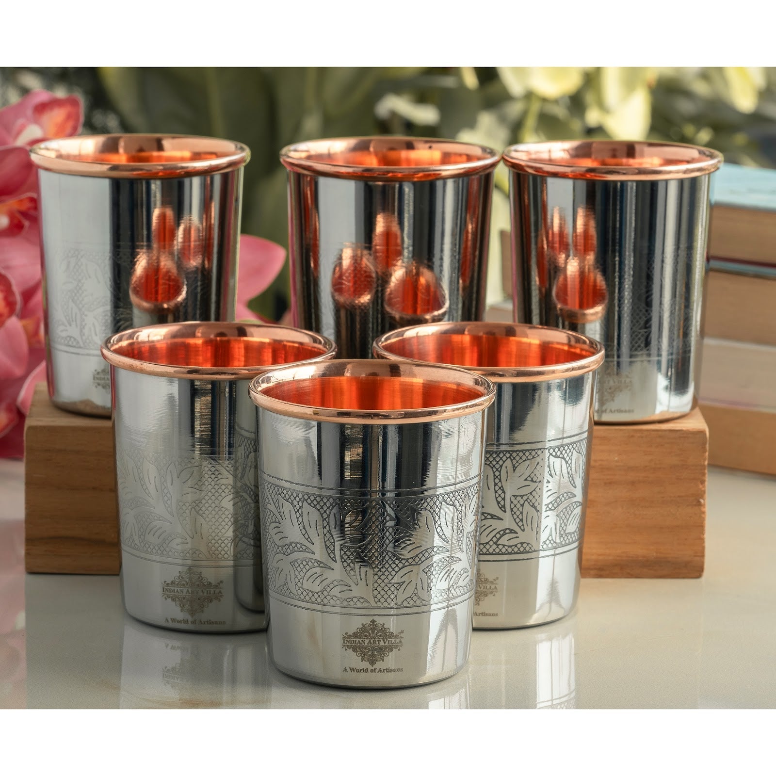 Steel Copper Glass, Tumbler Handcrafted in Luxury Design, Drinkware, Serveware, 250ml