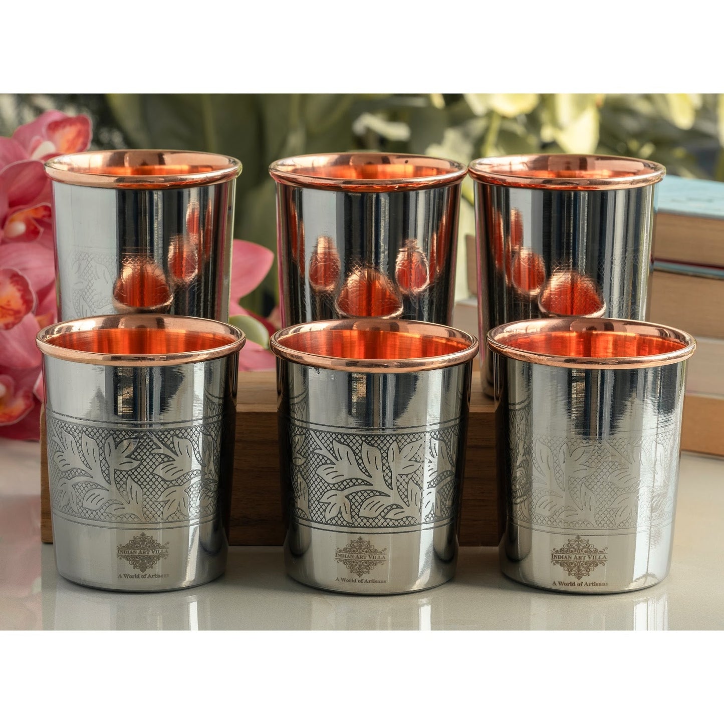 Steel Copper Glass, Tumbler Handcrafted in Luxury Design, Drinkware, Serveware, 250ml