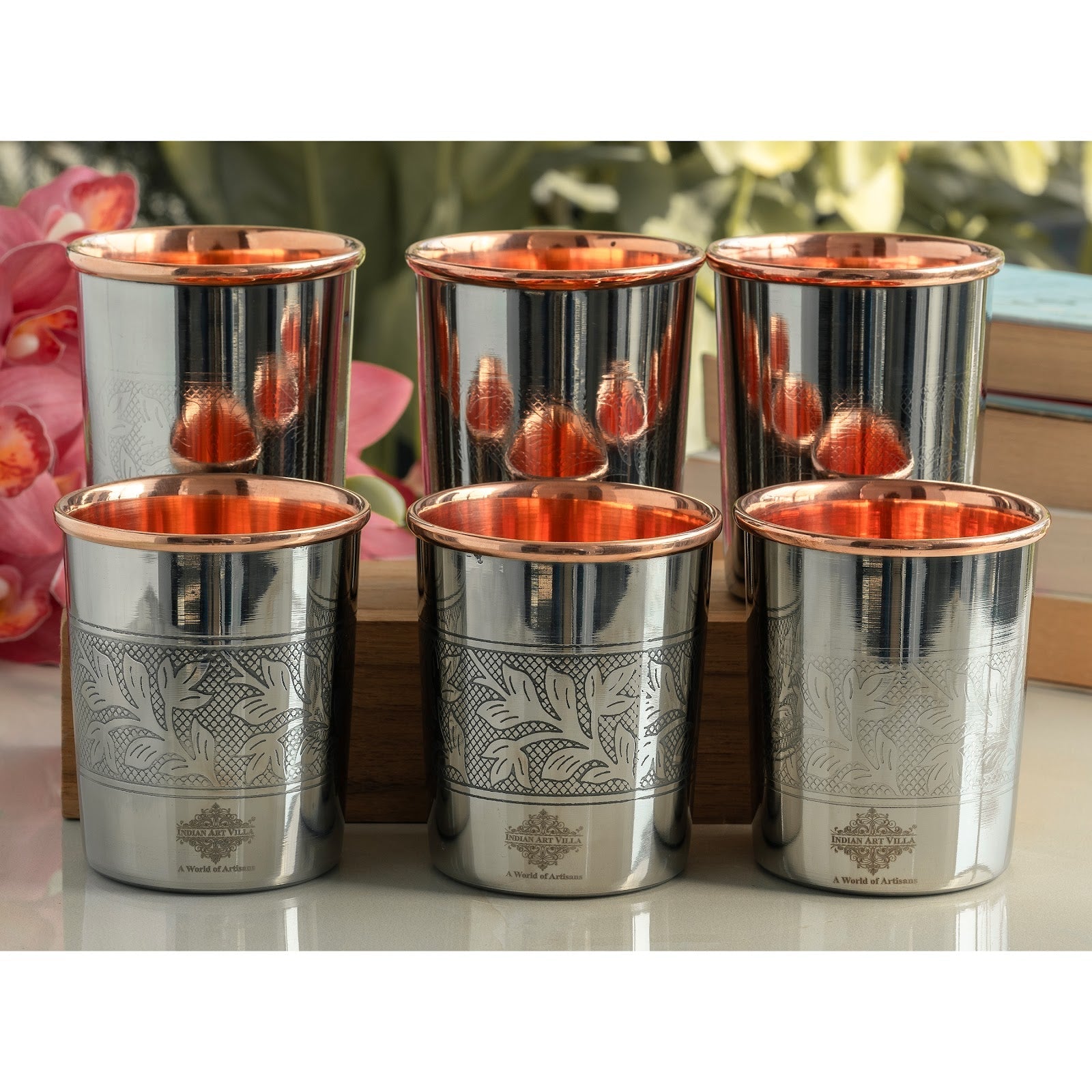 Steel Copper Glass, Tumbler Handcrafted in Luxury Design, Drinkware, Serveware, 250ml