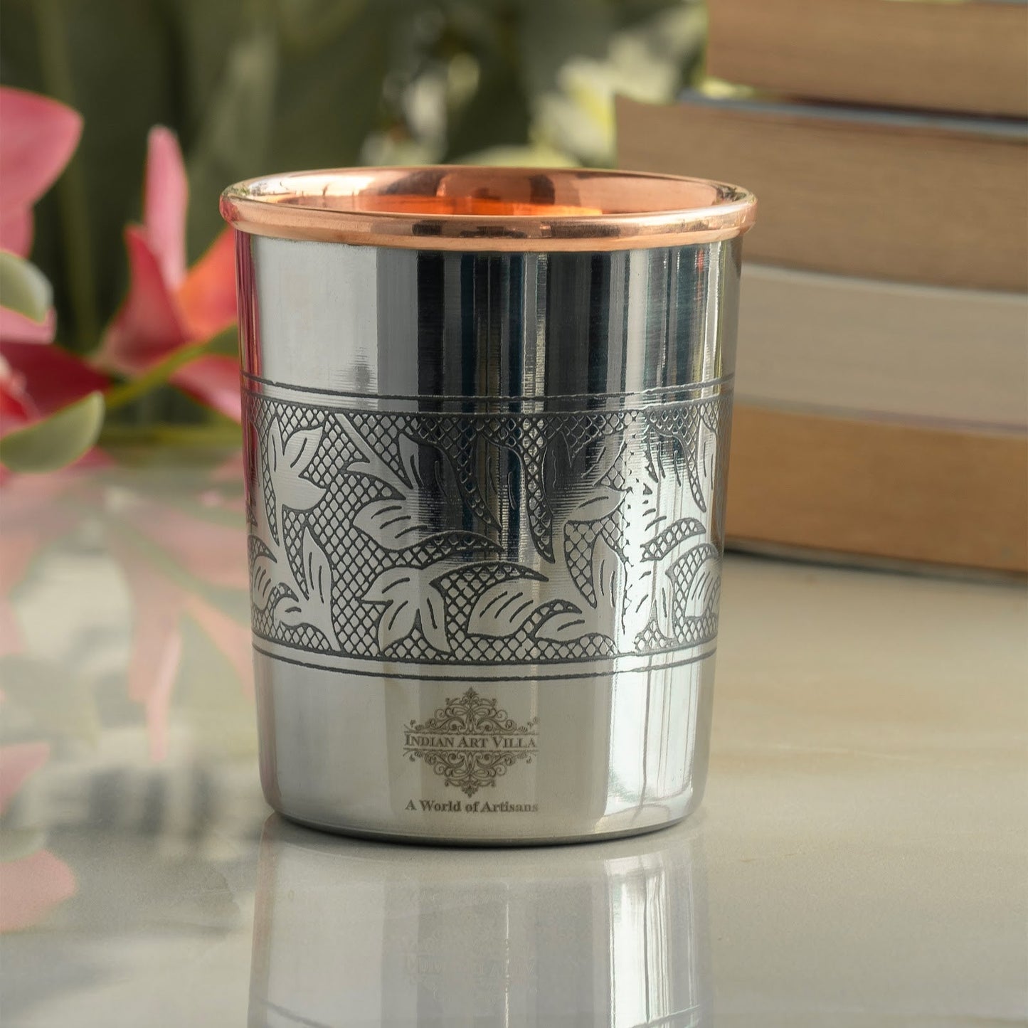 Steel Copper Glass, Tumbler Handcrafted in Luxury Design, Drinkware, Serveware, 250ml