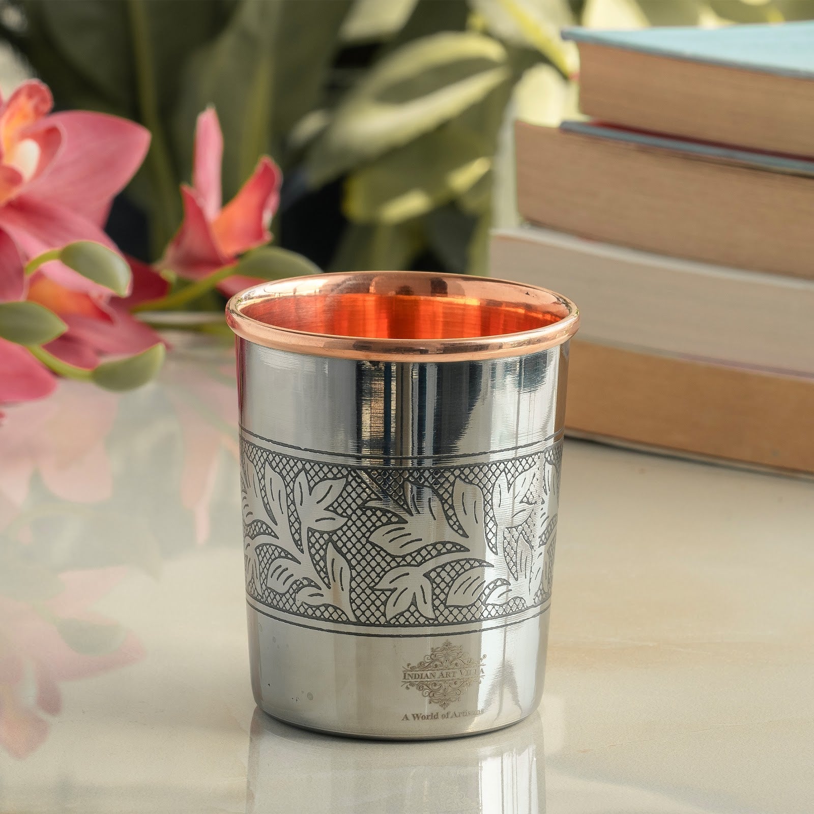Steel Copper Glass, Tumbler Handcrafted in Luxury Design, Drinkware, Serveware, 250ml