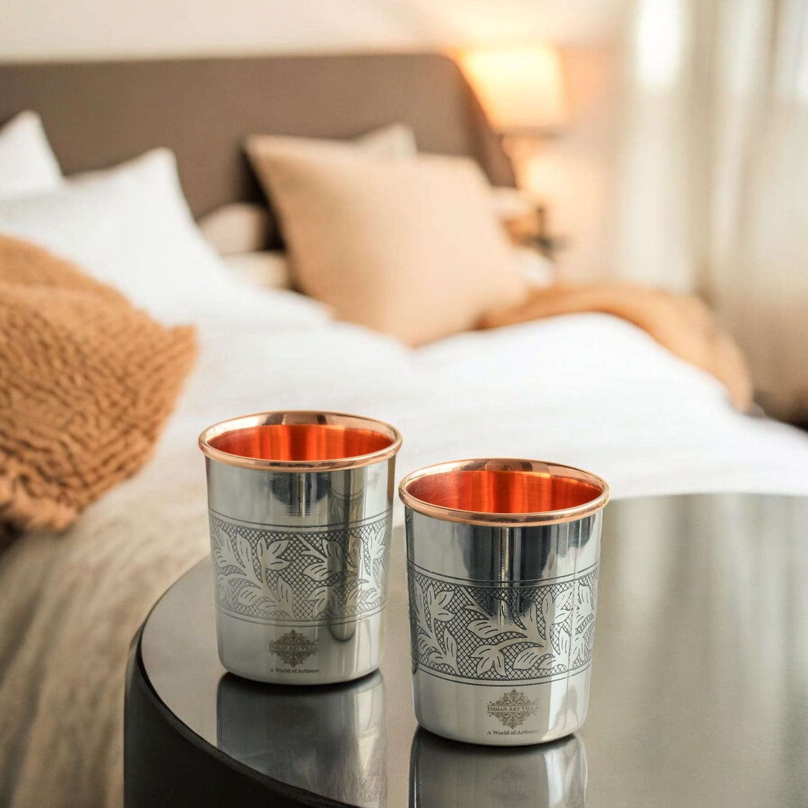 Steel Copper Glass, Tumbler Handcrafted in Luxury Design, Drinkware, Serveware, 250ml