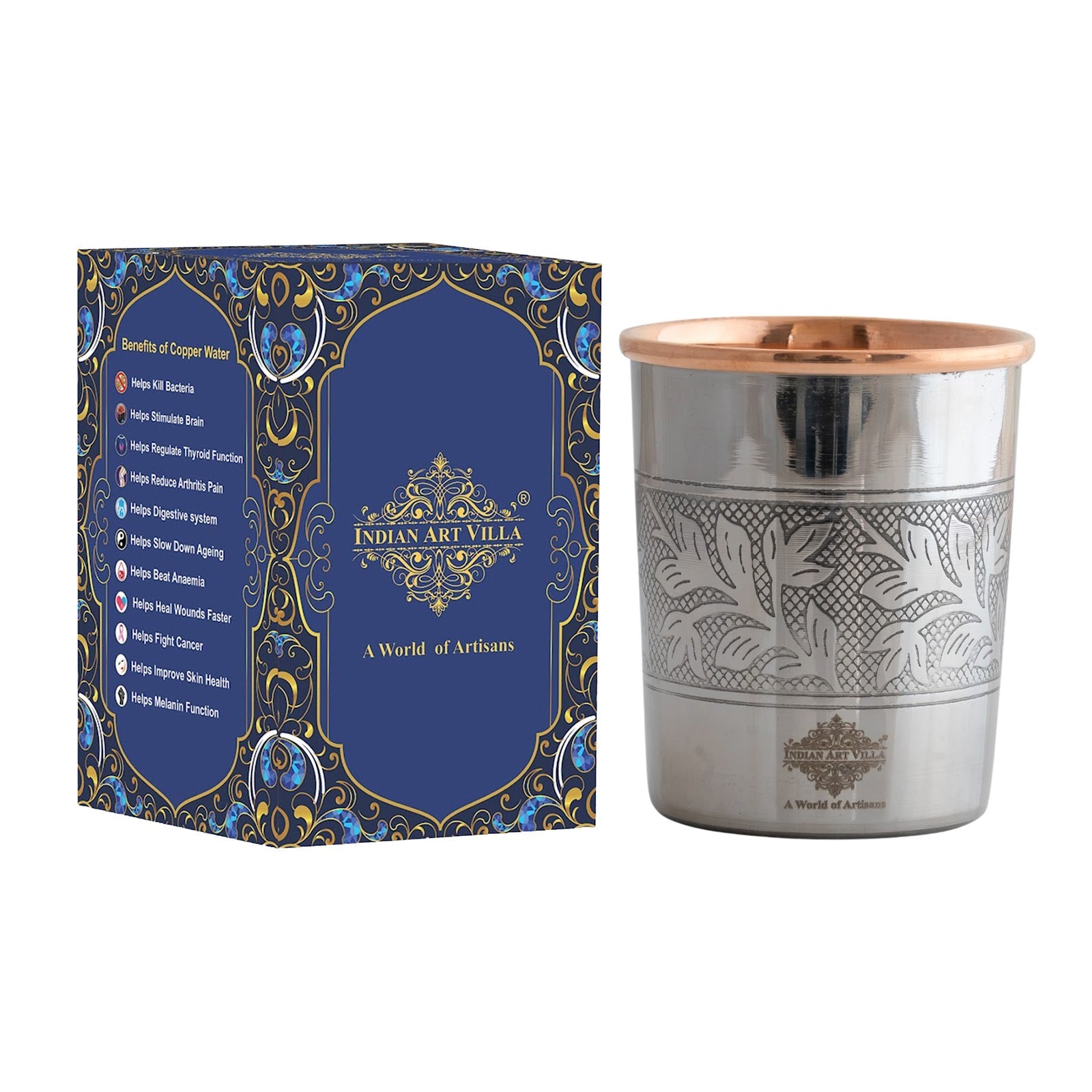 Steel Copper Glass, Tumbler Handcrafted in Luxury Design, Drinkware, Serveware, 250ml