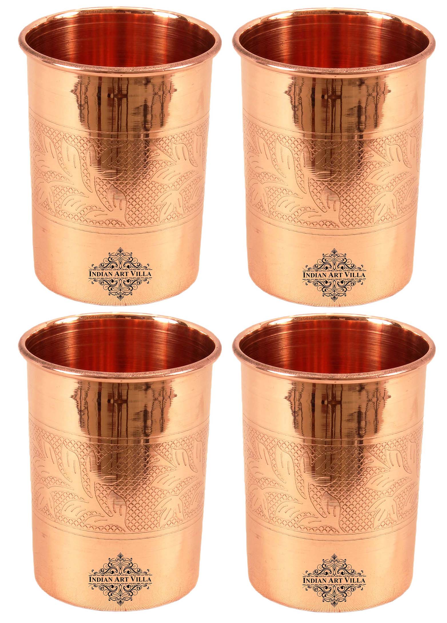 Pure Copper Glass With Handcrafted Embossed Design 275 ML