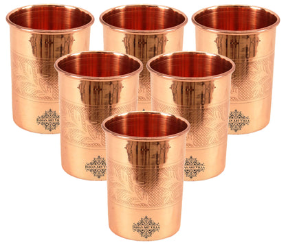 Pure Copper Glass With Handcrafted Embossed Design 275 ML