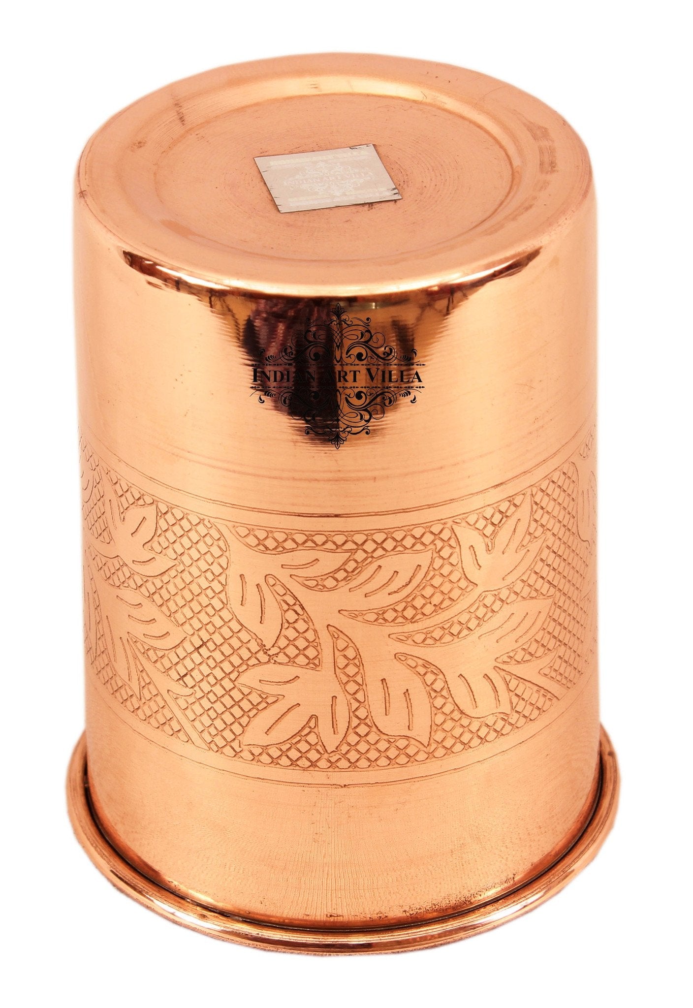 Pure Copper Glass With Handcrafted Embossed Design 275 ML