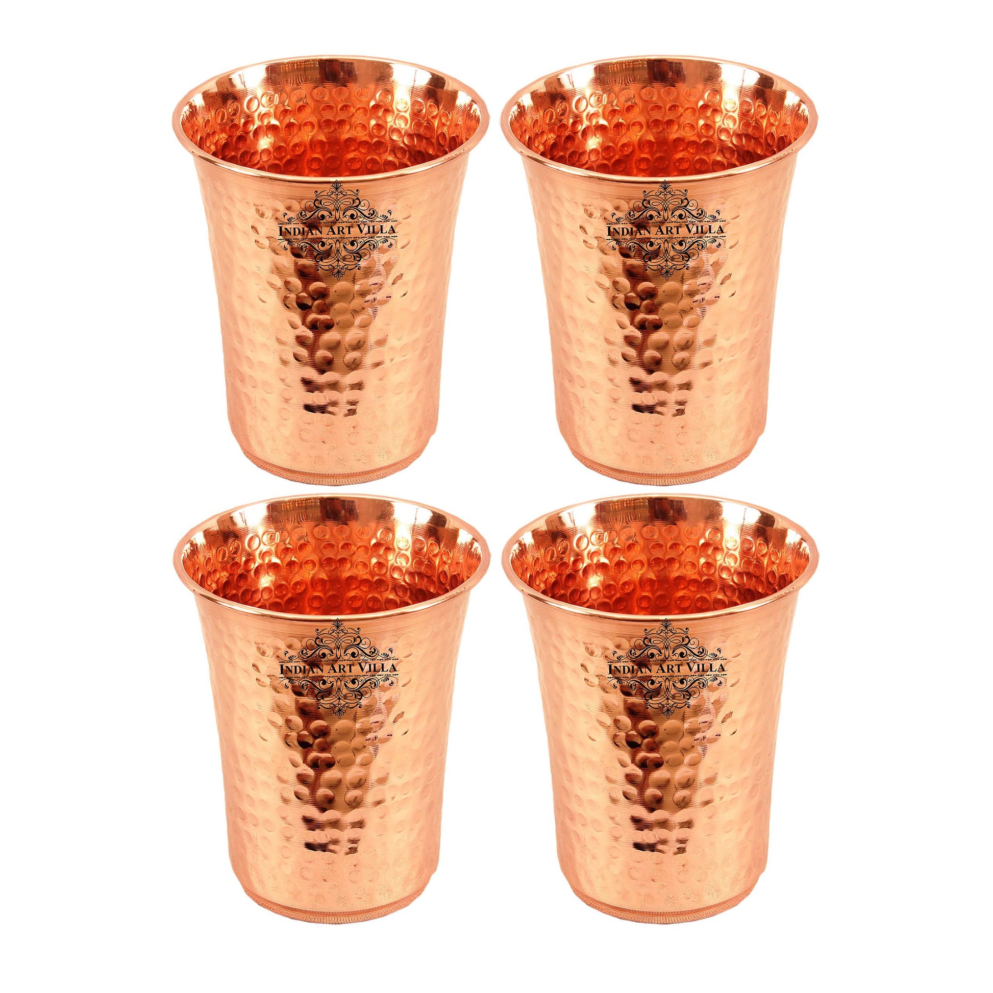 Pure Copper Hammered Design Curved Glass Tumbler 550 ML