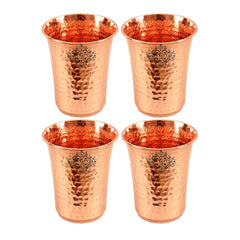 Pure Copper Hammered Design Curved Glass Tumbler 550 ML