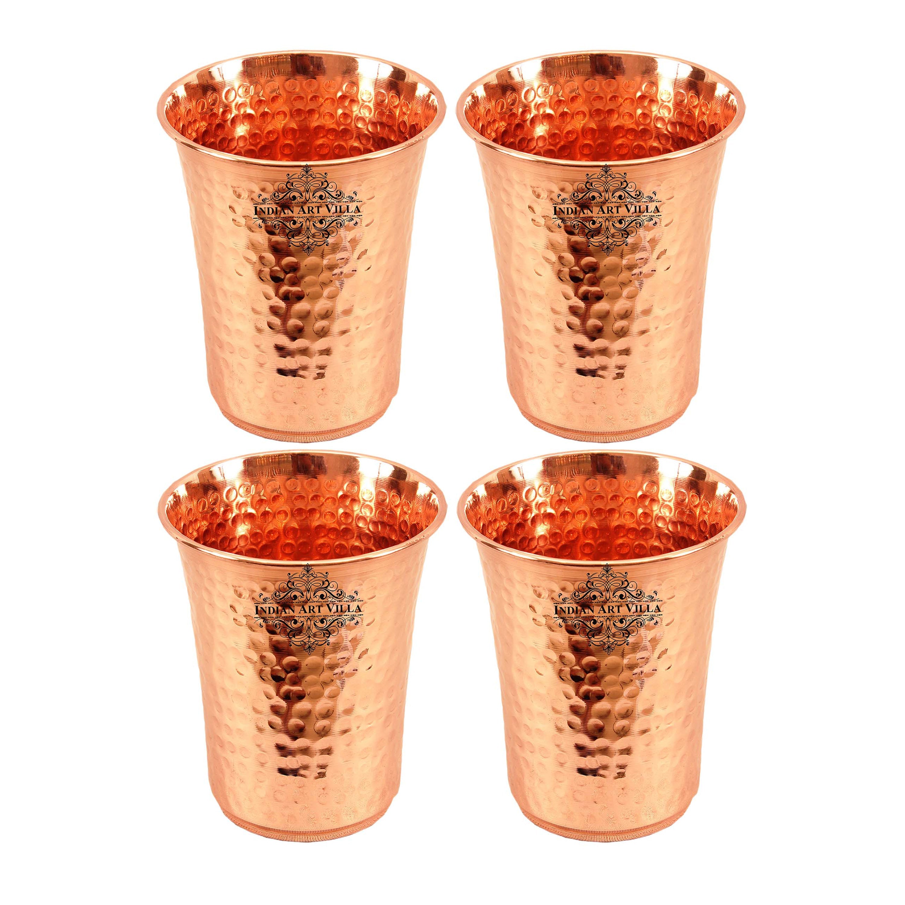 Pure Copper Hammered Design Curved Glass Tumbler 550 ML