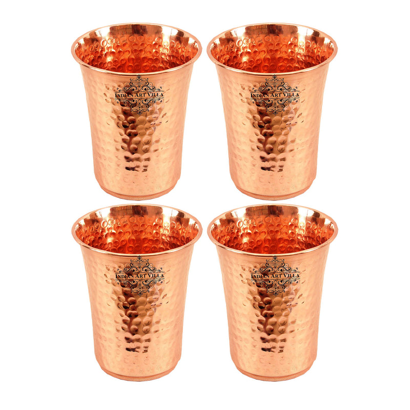 Pure Copper Hammered Design Curved Glass Tumbler 550 ML