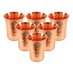 Pure Copper Hammered Design Curved Glass Tumbler 550 ML