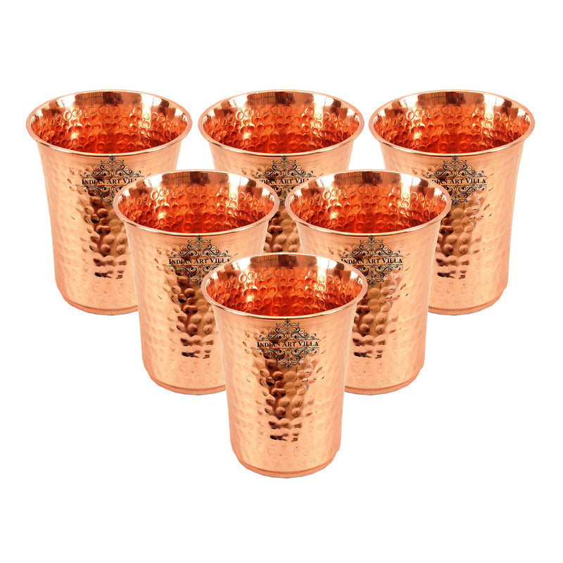 Pure Copper Hammered Design Curved Glass Tumbler 550 ML