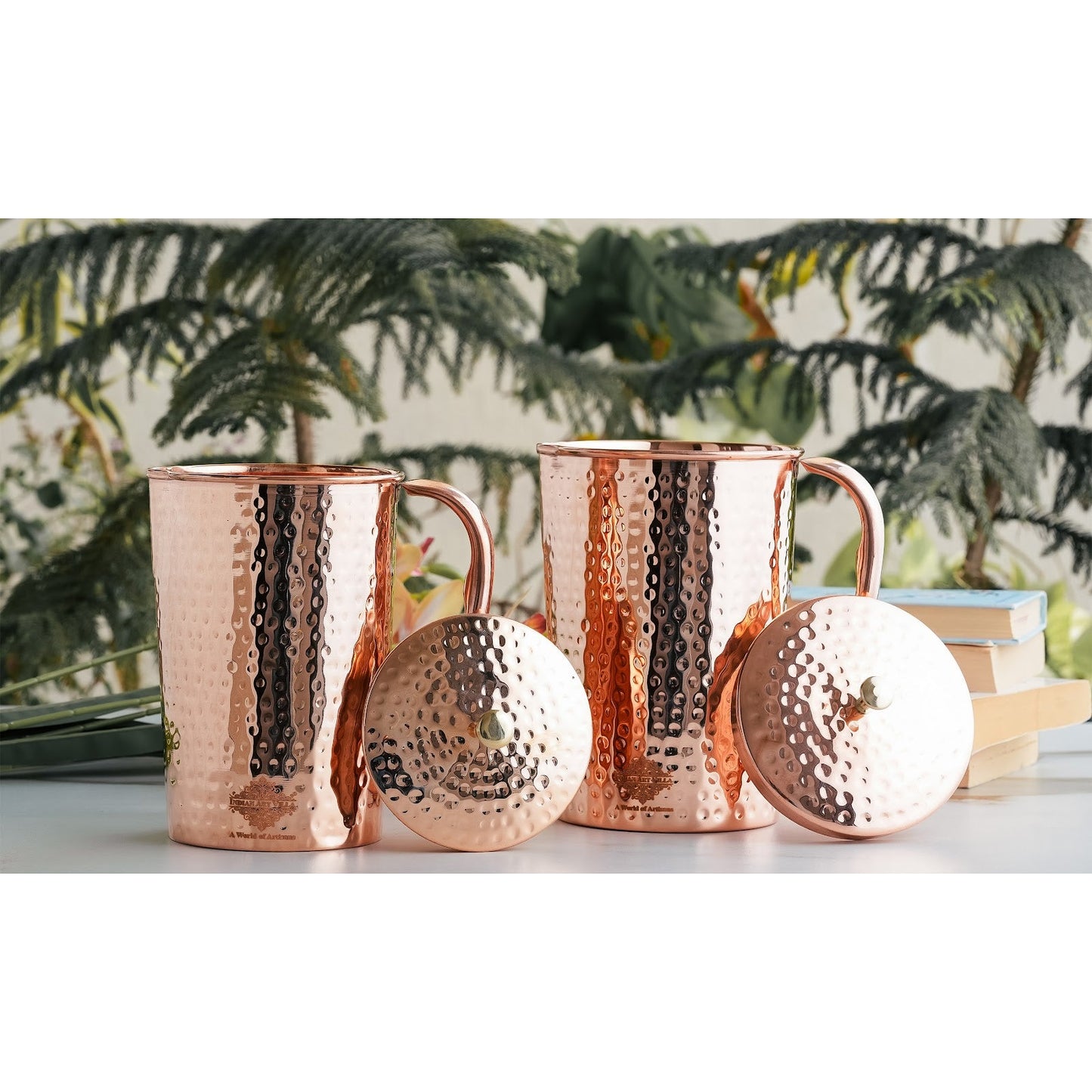 Pure Copper Hammered Antique Design Jug, Pitcher with Brass Knob on Lid