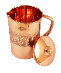 Pure Copper Embossed Jug With Brass Knob on Lid