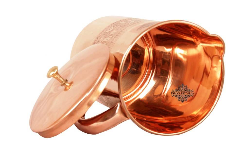 Pure Copper Embossed Jug With Brass Knob on Lid