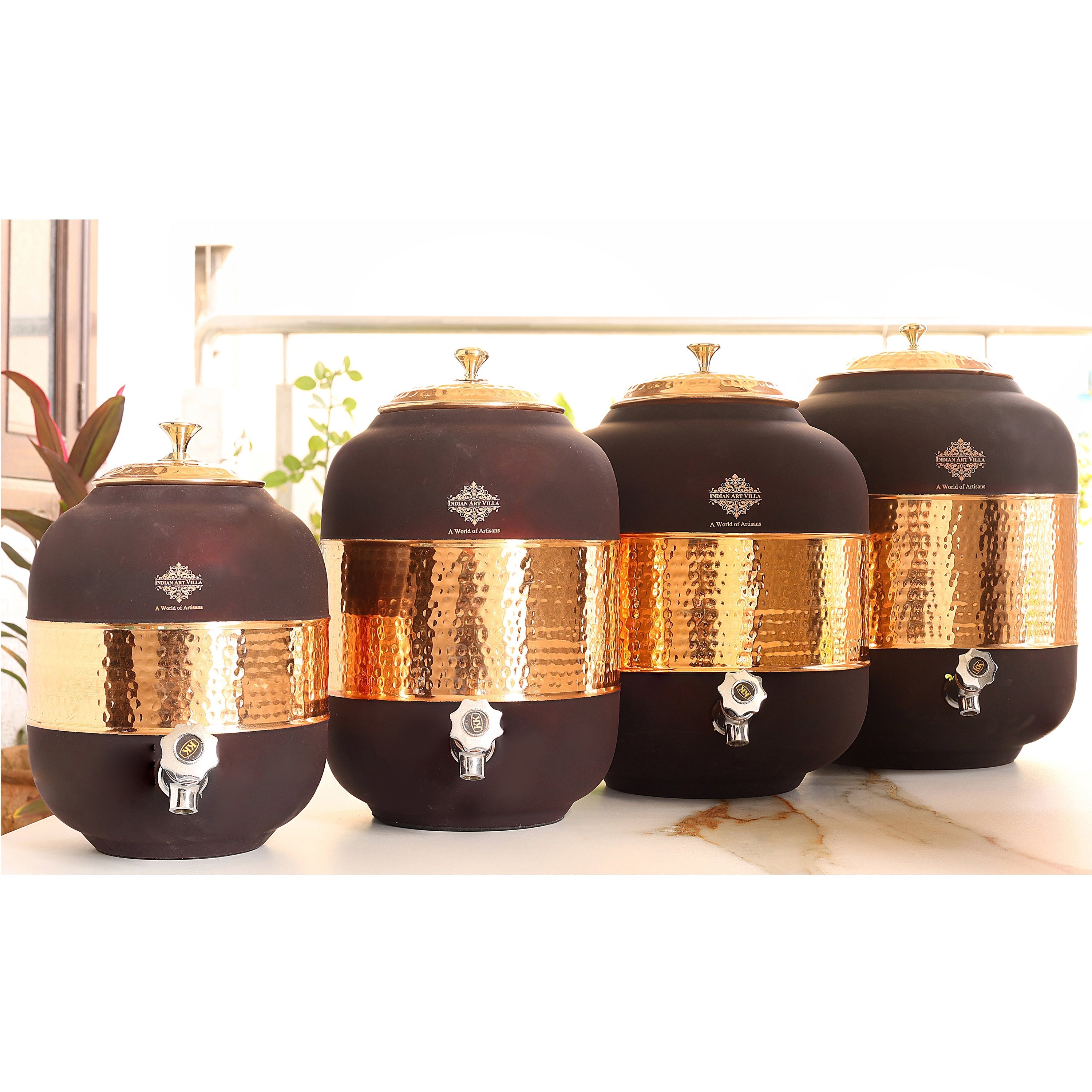 Pure Copper Half Hammered with Silk Finish  Water Pot